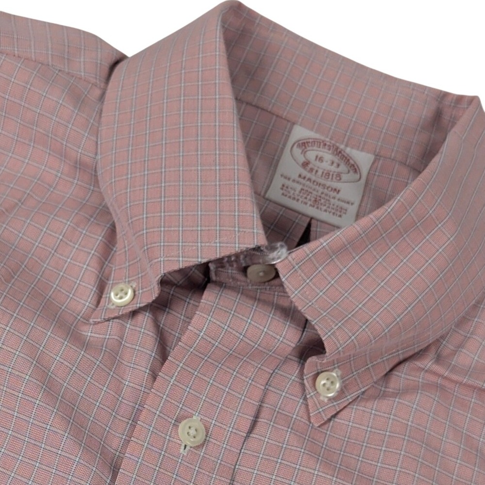 Brooks Brothers Madison Pink Blue Check Non-Iron Shirt Mens 16-33 Supima Cotton